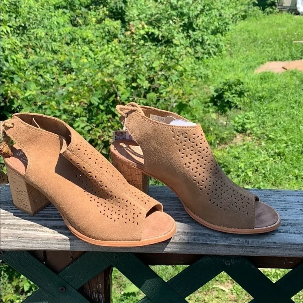 Toms Cork Heeled Open toe Sz 9.5W New
